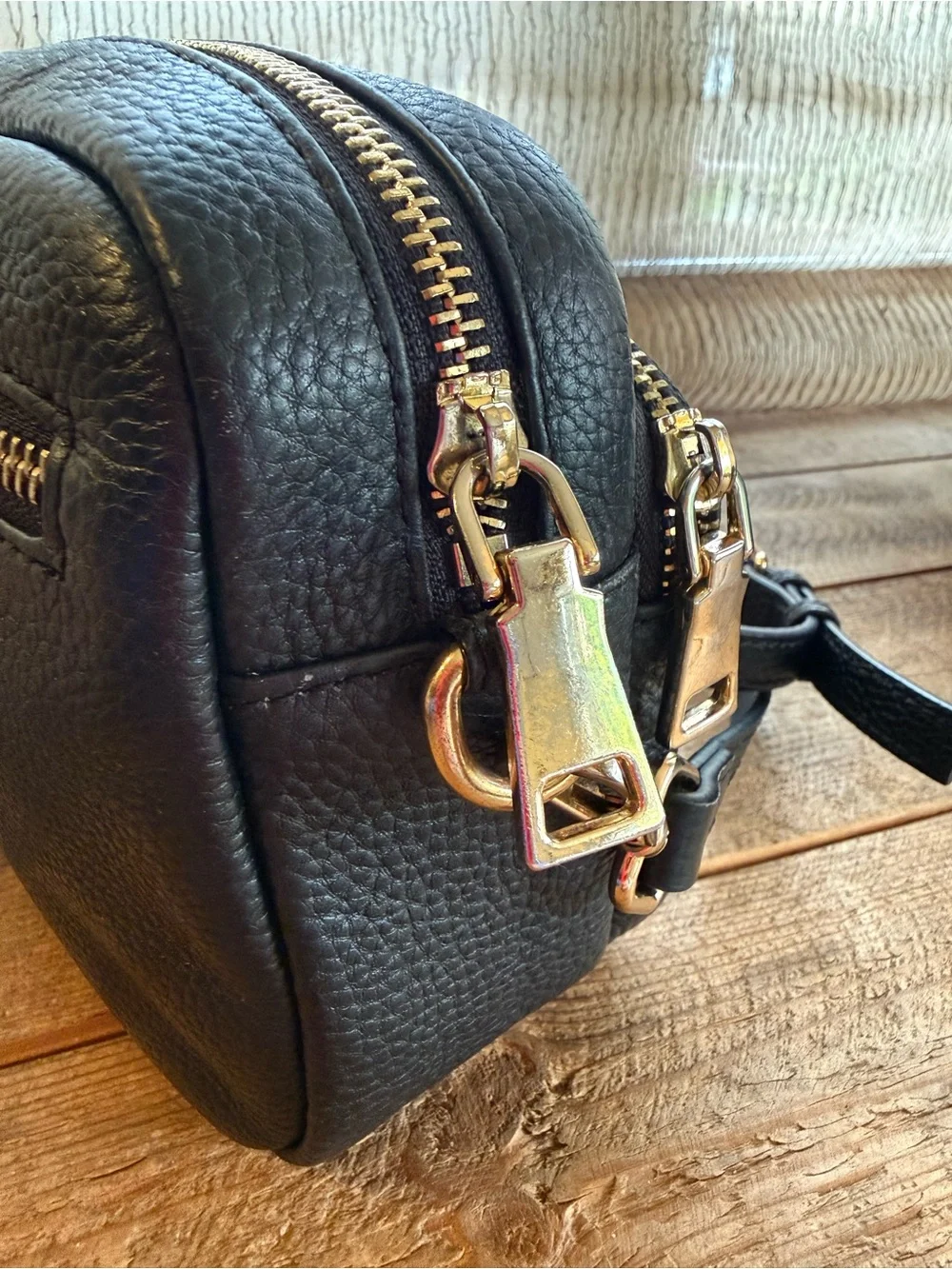 Pom Pom London Mayfair Black Leather Crossbody Camera Bag Double Zip - Picture 7 of 11